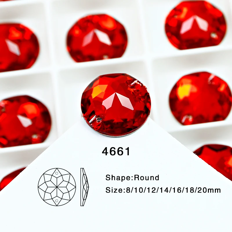 DZ-4661 Flower Round Sew On Rhinestones Glass Crystal With 2 Holes For Garment