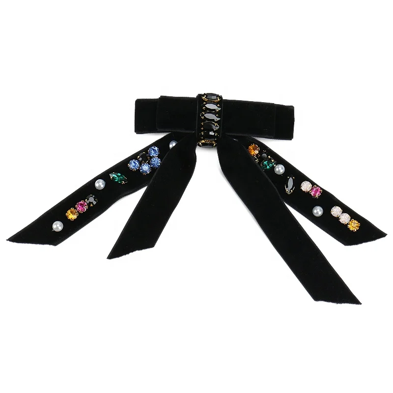 Oversize Girls Women Velvet Hair Bow Clips Fashion Head Wear Colorful Crystals Hair Accessories