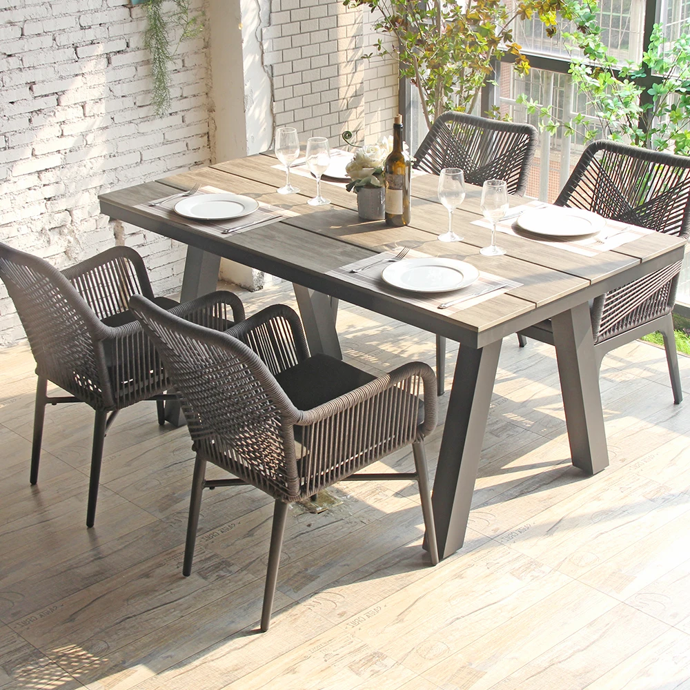 Garden Furniture Rattan Weaving Armchairs Durable Rust Proof Aluminum Outdoor Dining Set