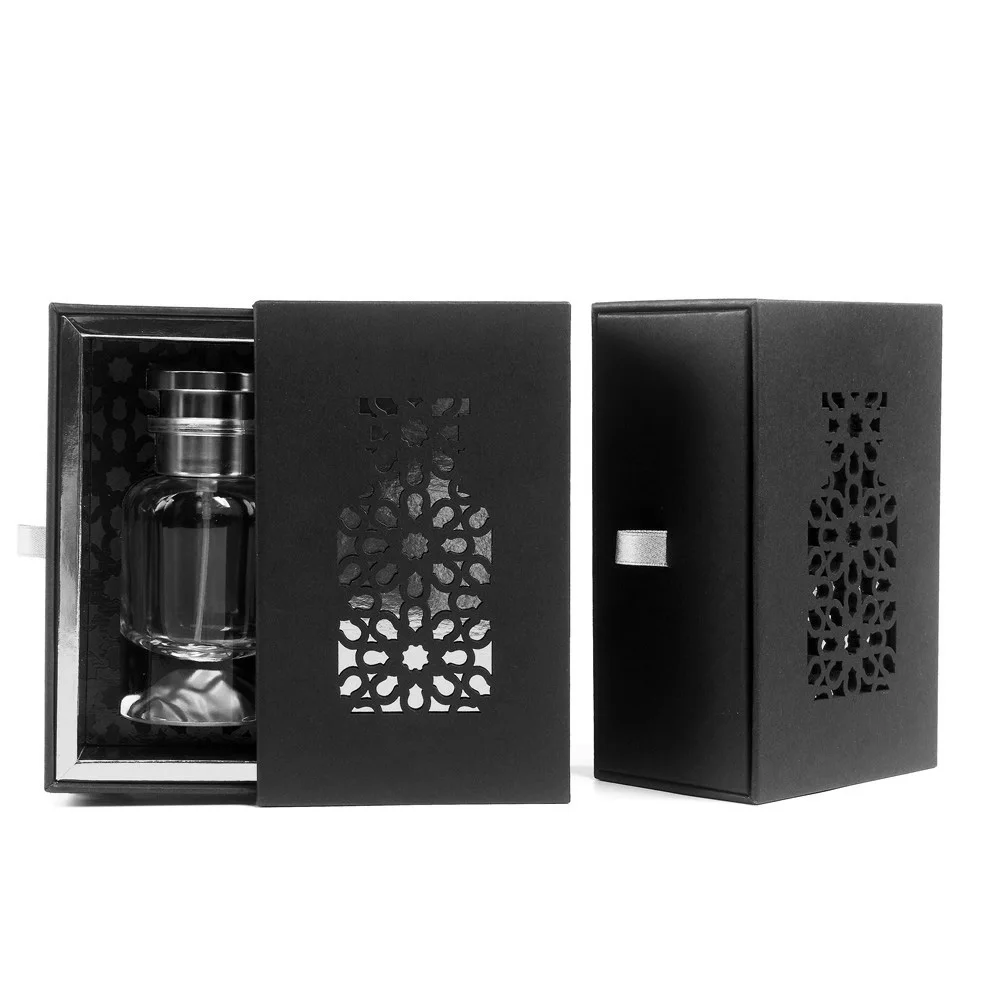 Custom 30ml 50 ml rigid square Perfume Box Beauty Cosmetics Paper Packaging box Essential oil Bottle Hollow Out Perfume Gift Box
