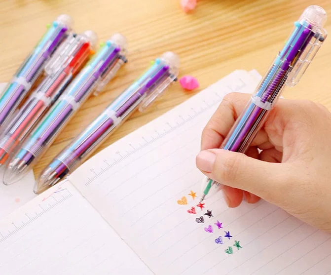 Hot New 6 in 1 Multicolor Retractable Plastic Pen With Custom Logo For Children