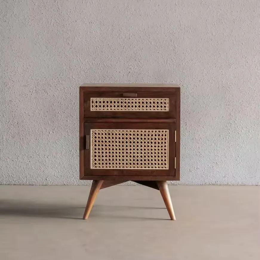 New stock arrival nordic style modern designs natural storage sideboard display wood living room rattan kitchen cabinet