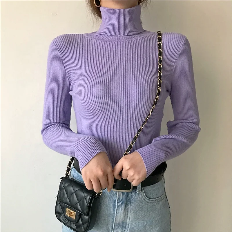 Casual 12 color options Tight Undershirt Long Sleeve Keep Warm Plain Fall Turtleneck Sweater For Women
