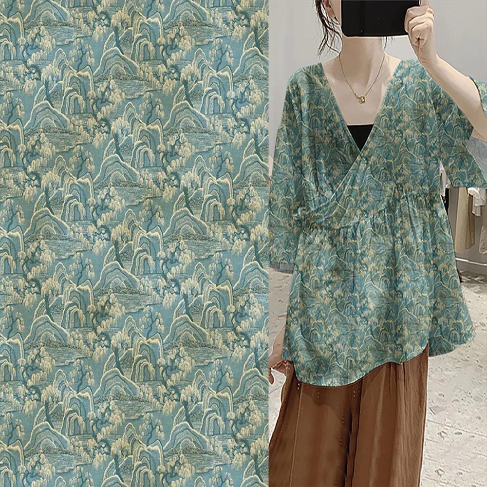 2024 Vintage digital print pattern ramie cloth 100%Ramie