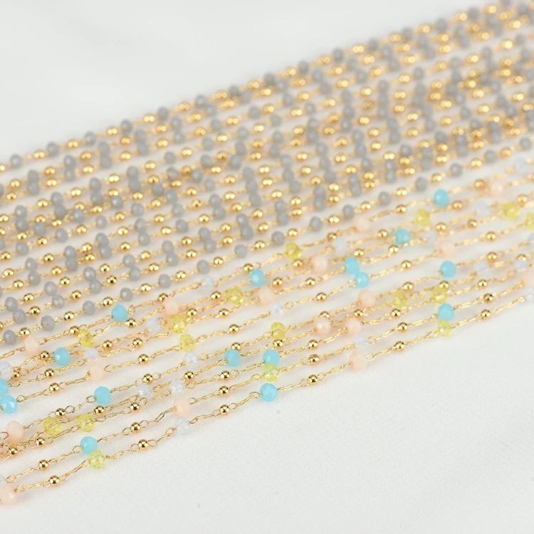 Ball handmaking natural stone chain 14K Gold Plated Brass Chain for Jewelry Making Gold Chains Bulk