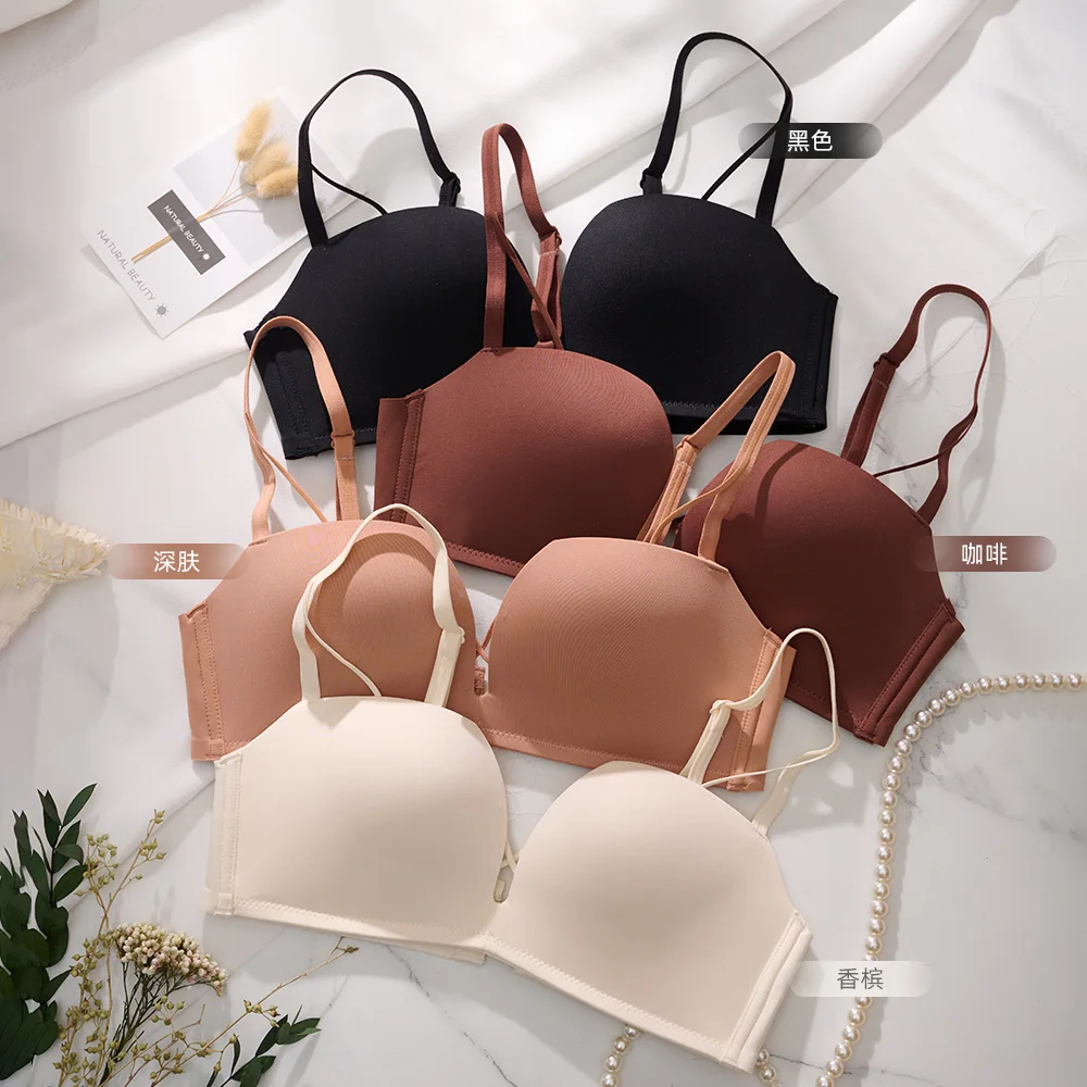 Invisible Pushup Bra Women Comfortable Thin Summer Bra with Hollow Out Design Deep V Neckline WireFree Summer