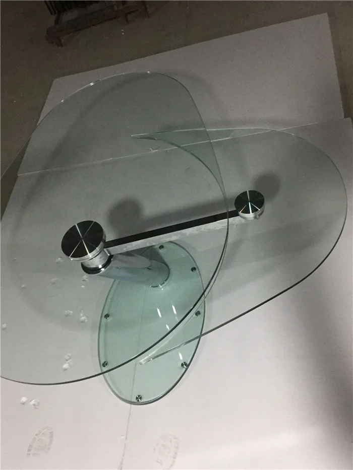 Functional fantastic Italy design oval glass extending dining table with chromed base for living room