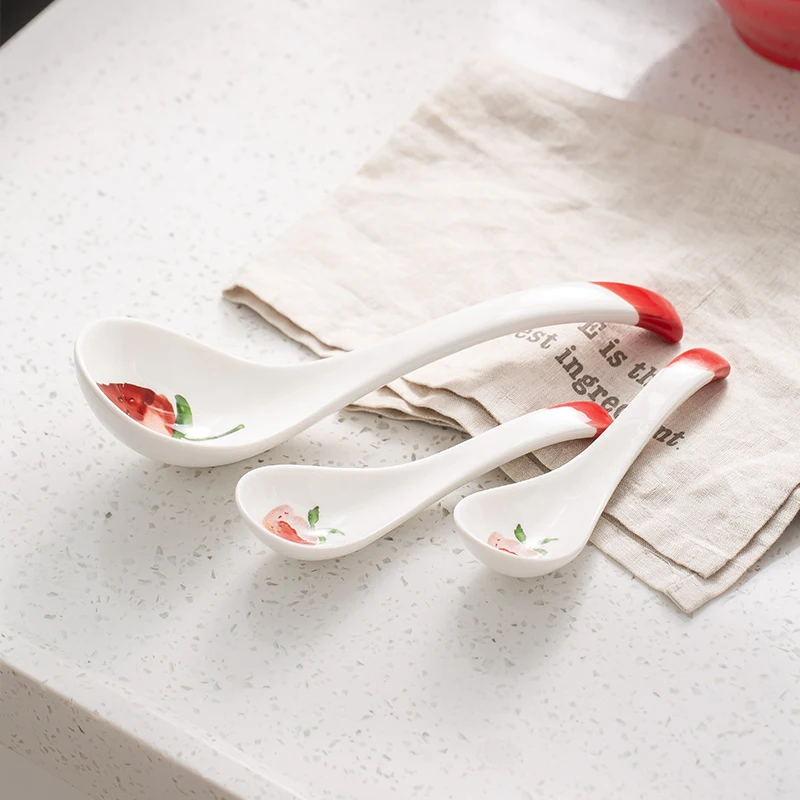 Ceramic strawberry spoon dinner soup spoon white color rice spoon honey