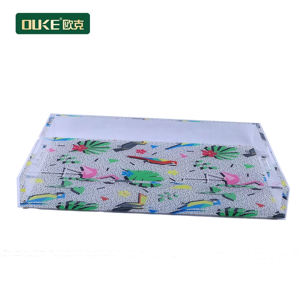 Luxury design large rectangular handled acrylic serving trays with insert promotional