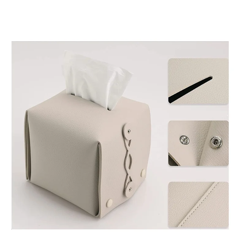 Tissue Box Cover Soft PU Leather Napkin Holder Living Room Kitchen Desktop