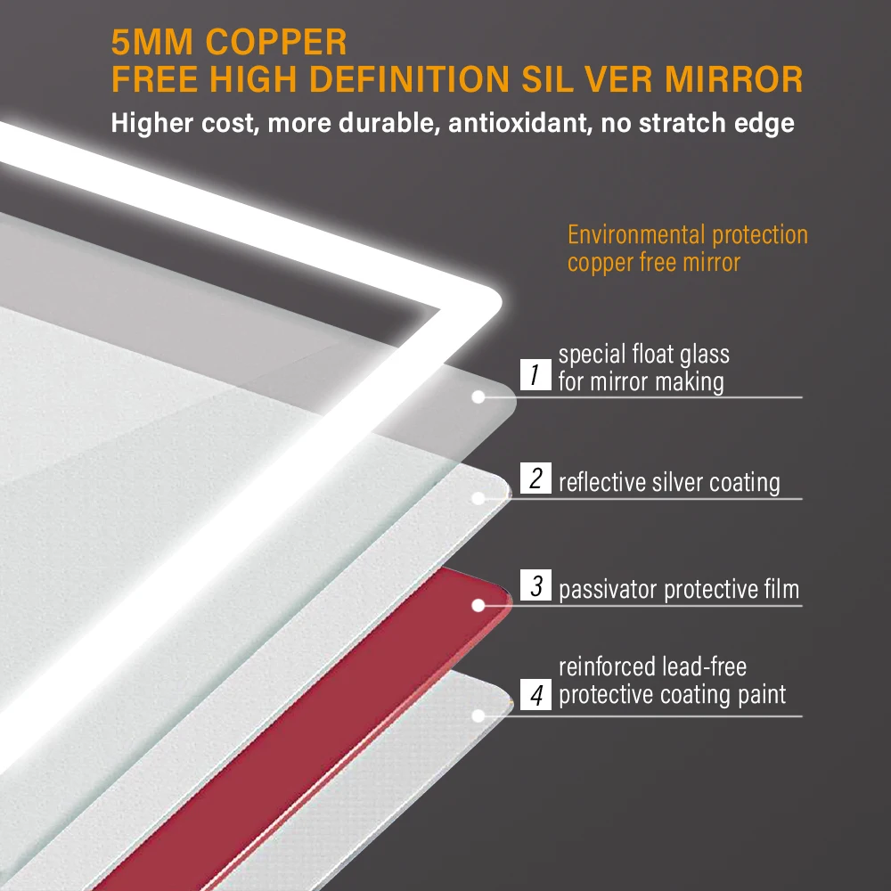 Bathnology Hot Sale Modern LED Bathroom Mirror Light Rectangle Smart Mirror with Touch Switch Backlit Lighting Anti-Fog Feature