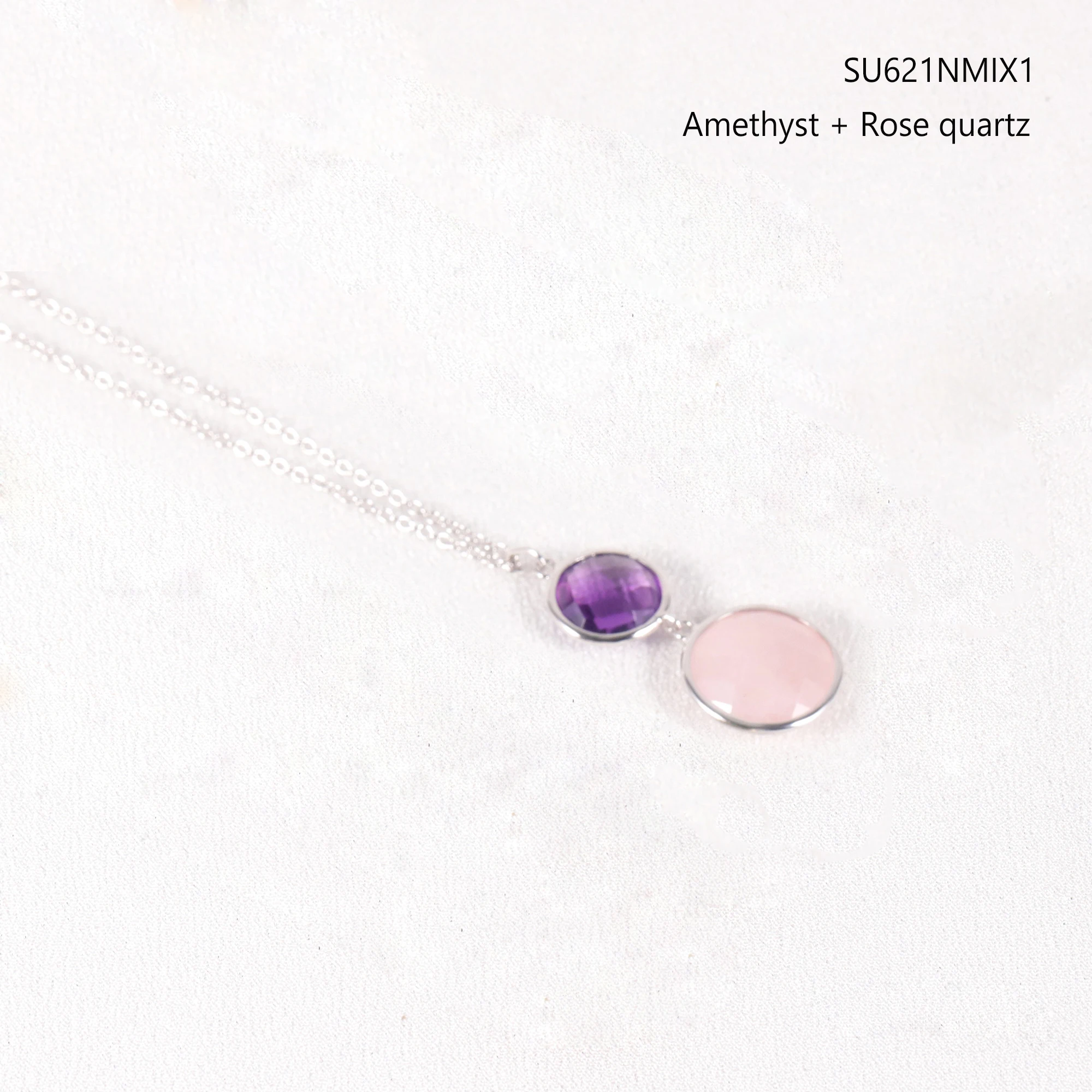Abiding Latest Designs Natural Amethyst Rose Quartz Gemstone 925 Sterling Silver Adjustable Long Chain Sweater Necklaces