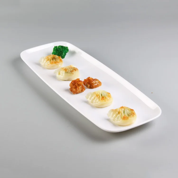 Restaurant Hotel Use White Plastic Melamine Long Rectangular Shape Serving Plate Wholesale