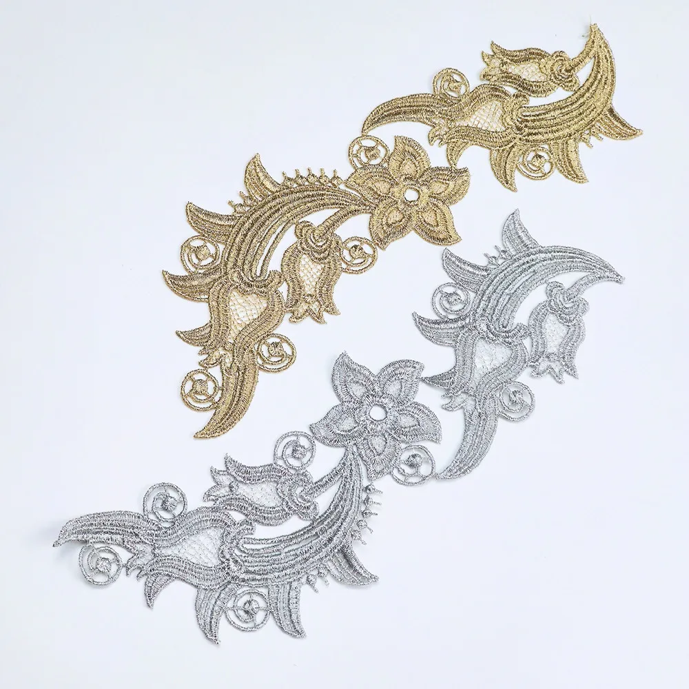matelic yarn applique gold silver Customizable lace patchs for dance dress clothing