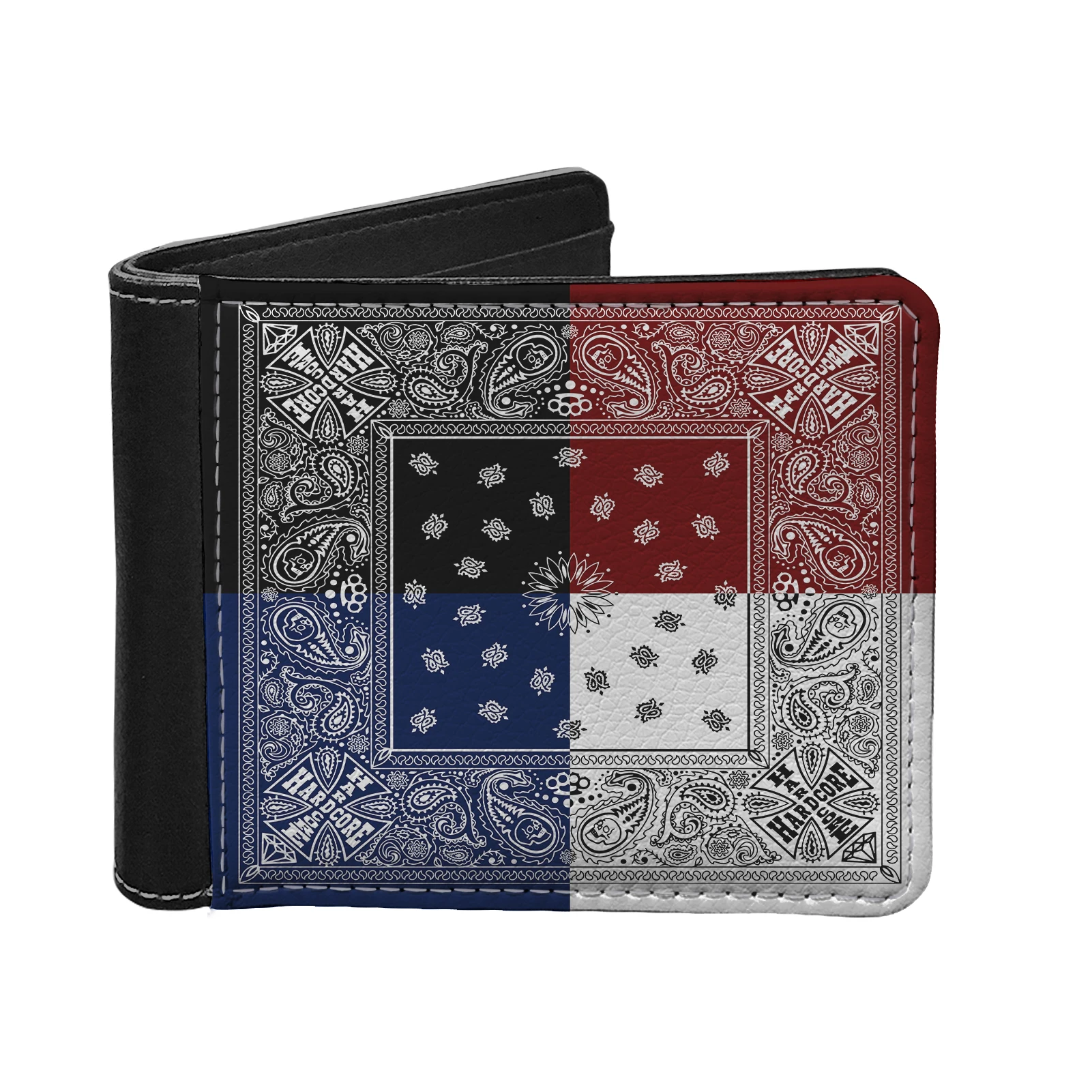 
Front Pocket Wallet Men Custom Your LOGO Thin Minimalist Blocking Leather Slim Wallets 1 MOQ Classical Bandana Print Purse 