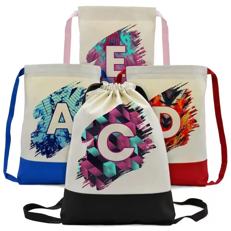 Customized Logo Printed Sports Gym Draw String for Kids Personalized Black 100% Canvas Drawstring Bag Cotton Backpack