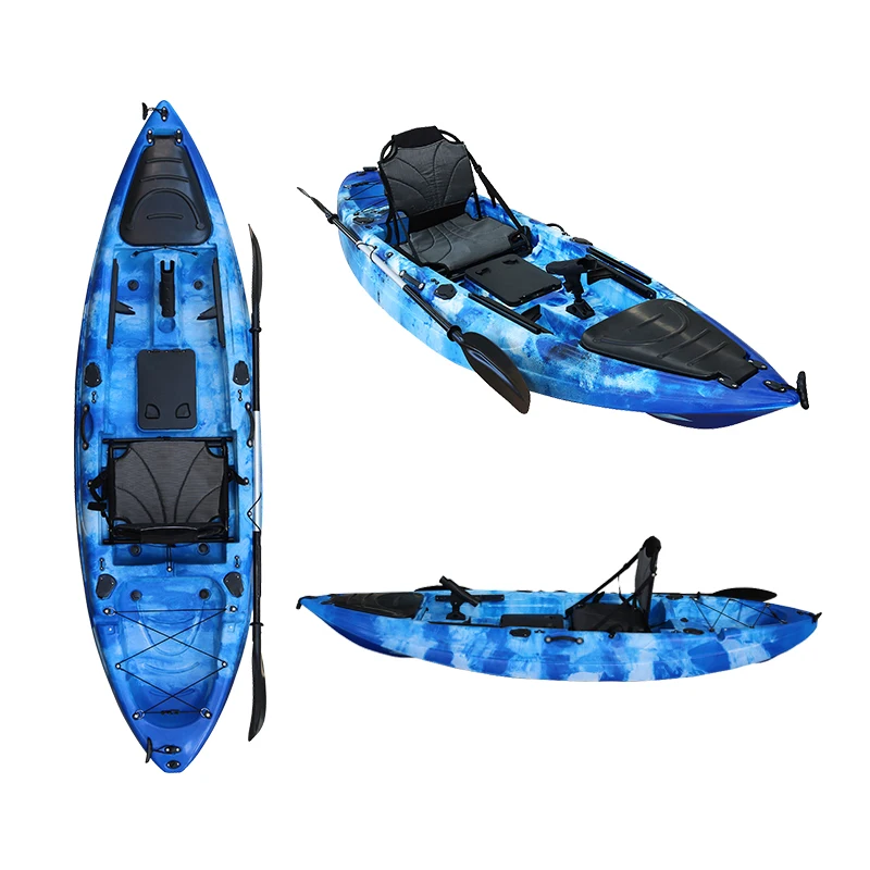 AHK18 Single-Seater Pedal Kayak LLDPE Plastic Canoe with Foot Pedal Drive for Fishing on Lakes 3m Length