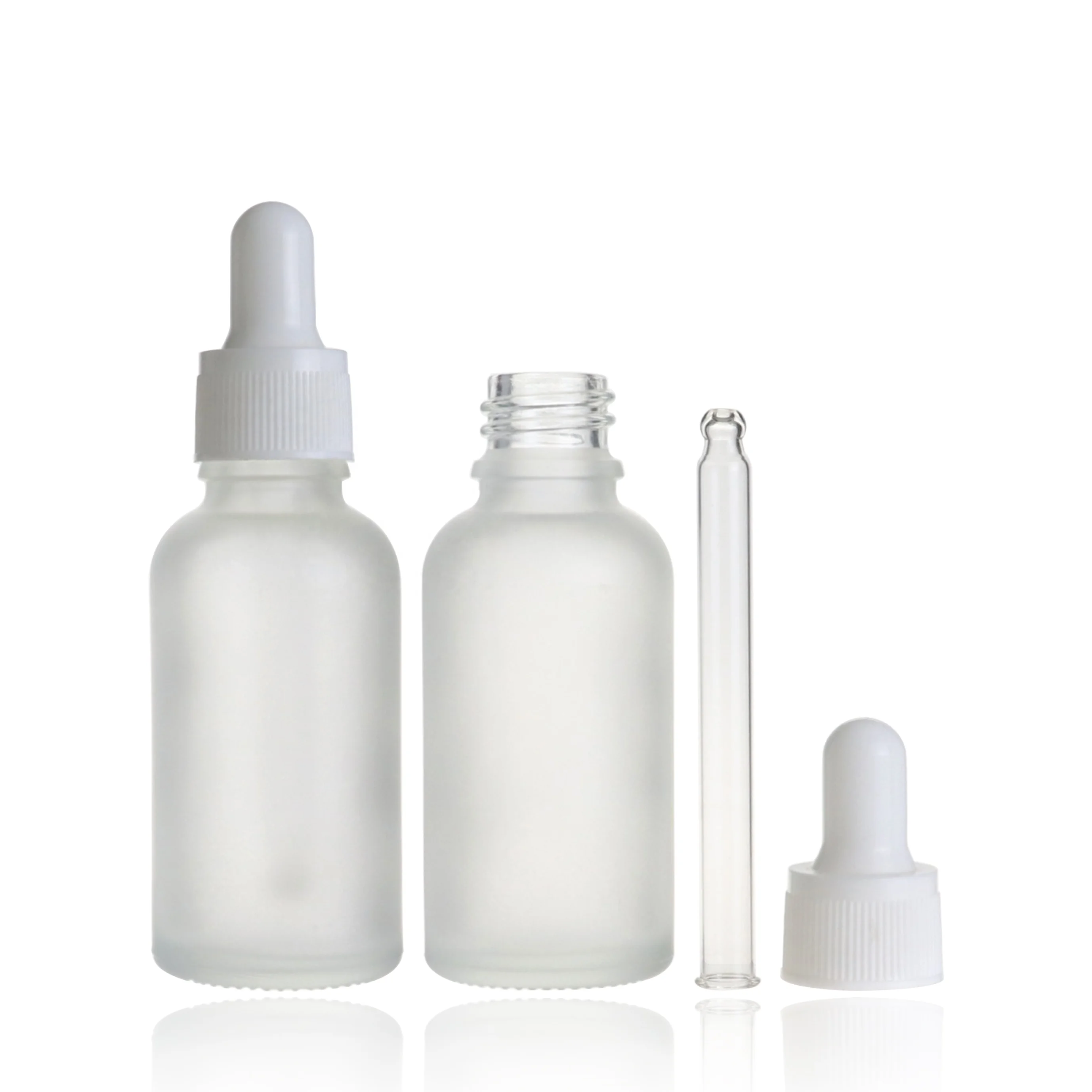 Wholesale dropper bottle for hair oil 30ml 1oz frosted white attar glass vials with gold cap for cosmetics package