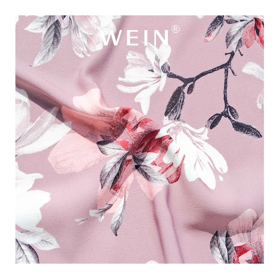 WI-B10 Polyester Koshibo Crepe Digital Custom Flowers Elegant Pink Floral Printing For Women Dress Fabric