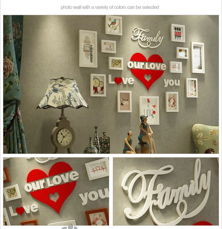 Item 2607 Family Love Home Picture Wood Wall Art 16 Pieces Creative Solid Wood Picture Wall Frame Decoration Sets