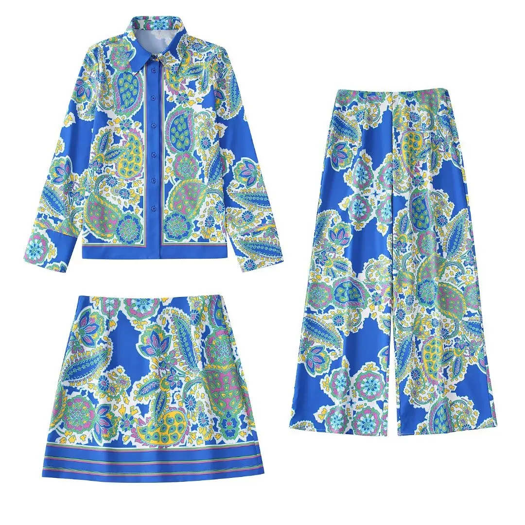 PB&ZA2022 summer new fashion Korean version of the French sweet print drapey design shirt female 7920048