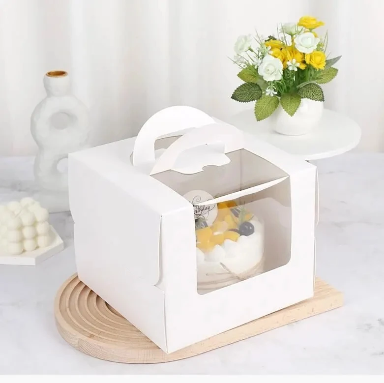 
Direct Manufacturer Wholesale 8inch 10inch White Handle Paper Bakery Packaging Cake Box with Clear PVC Window 