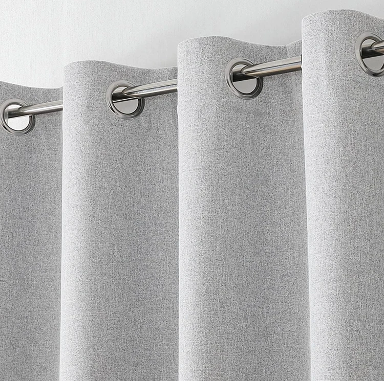 Modern hotel Eyelet Linen Burlap drapes 100% Blackout fabric Insulated Solid Curtains For the Living Room