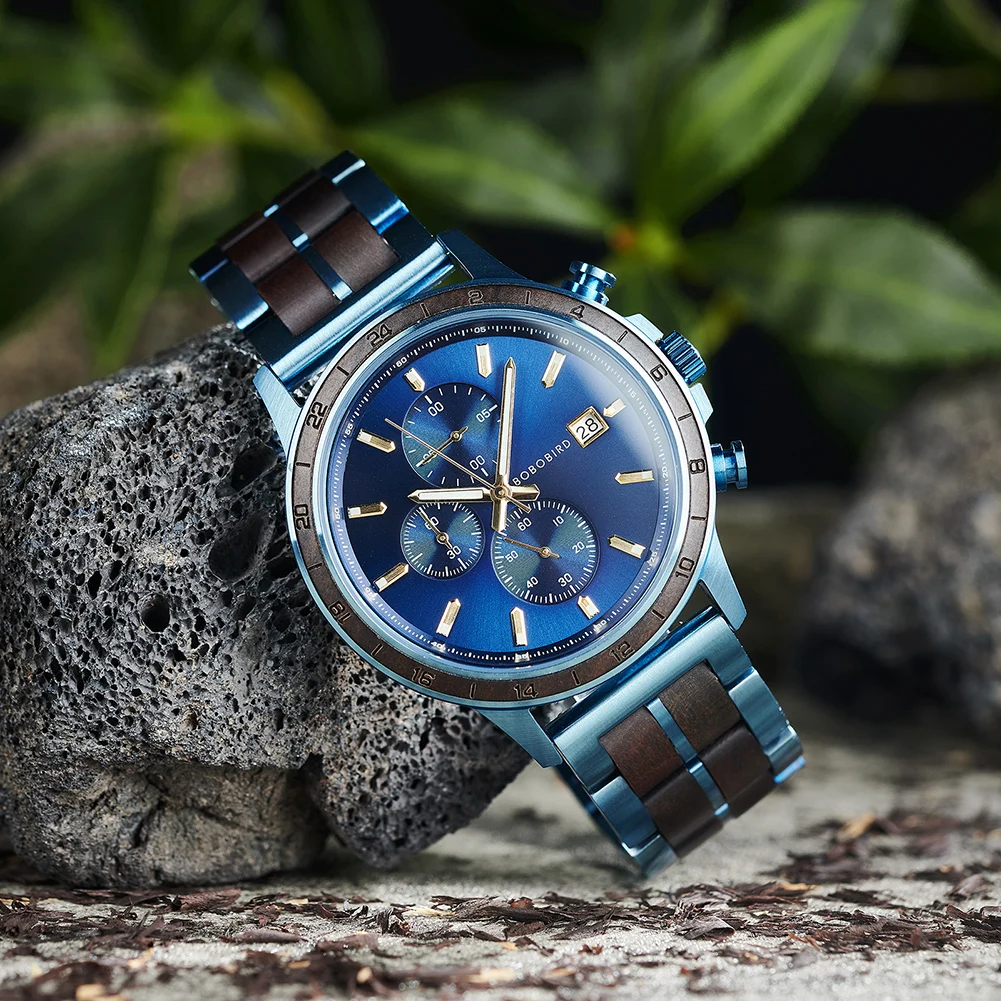 Hot Sales Japan Movement Water resistant Metal and wood strap Sun pattern craftsmanship luminous nail Wholesale gift wood watch