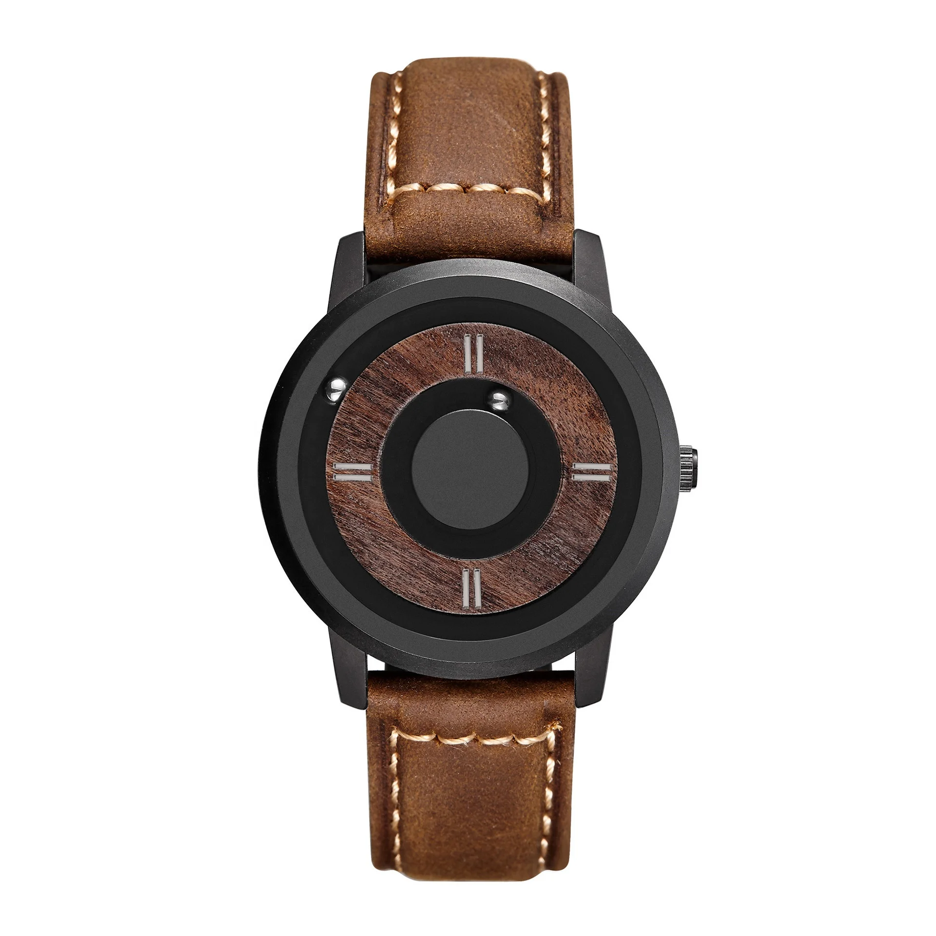 High Quality Wood Watches Men Simple Steel Watch With Wood Dial Minimalist Magnetic Ball Watch