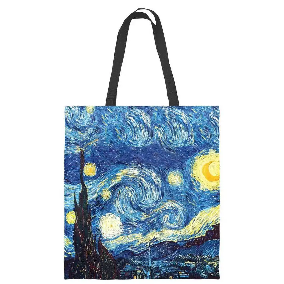 
2021 New Van Gogh Starry Sky Oil Painting Tote Bag Lady Canvas Bag Beach Bag 