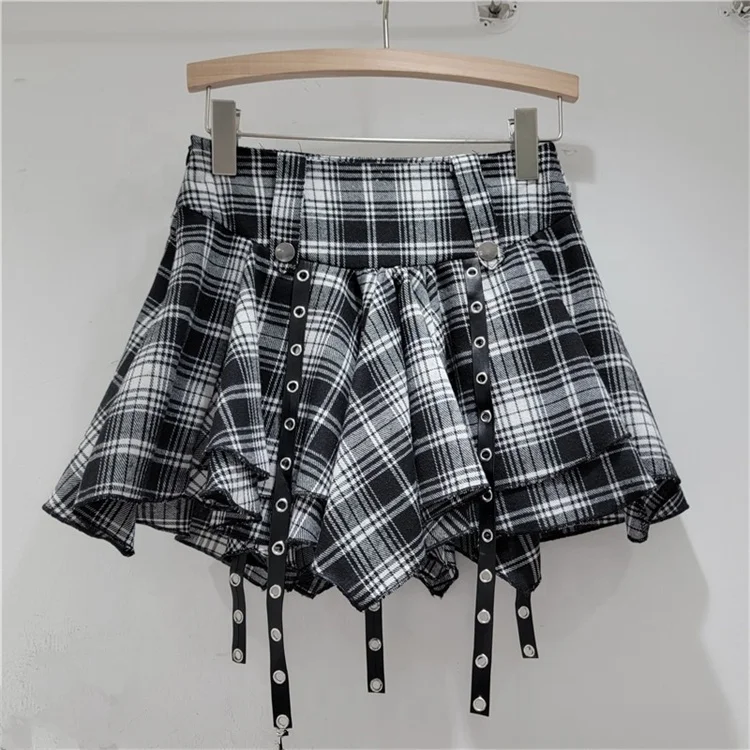 Irregular Red and Black Plaid Pleated Skirt for Women 2024 Spring/Summer New Sexy Hot Short Hip Skirts