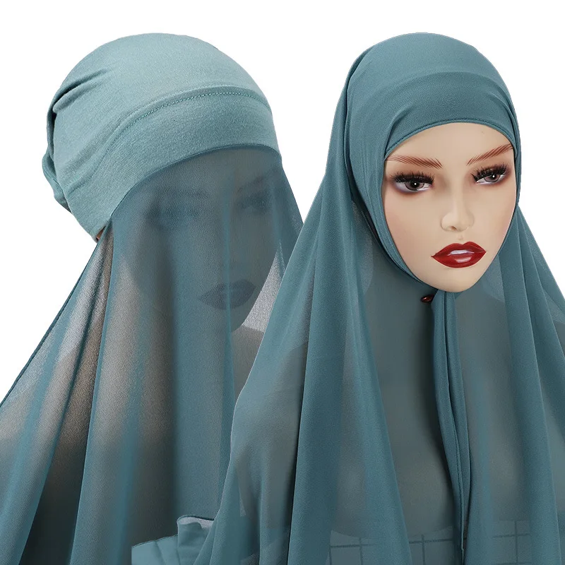 2021 new underscarf custom plain instant chiffon hijab with inner jersey bonnet caps headscarf shawl scarf