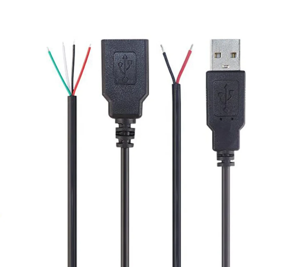 Manufacturers customize 22AWG USB 2.0 cable Male to Pigtail wire end open 2 cores with tinned cable