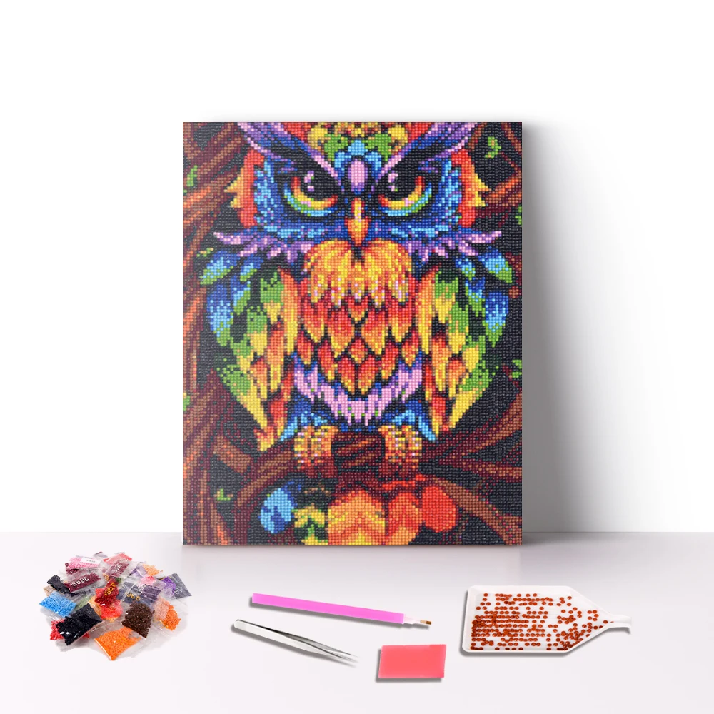 Drop Shipping Colorful Owl Design 5D Diy Diamond Painting by Number Full Drill