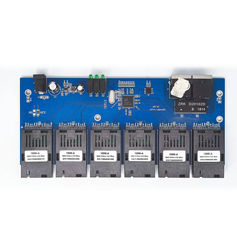 100Mbps Single mode simplex 6 Fiber ports 2 Lan port 6F2E Fiber media converter PCBA