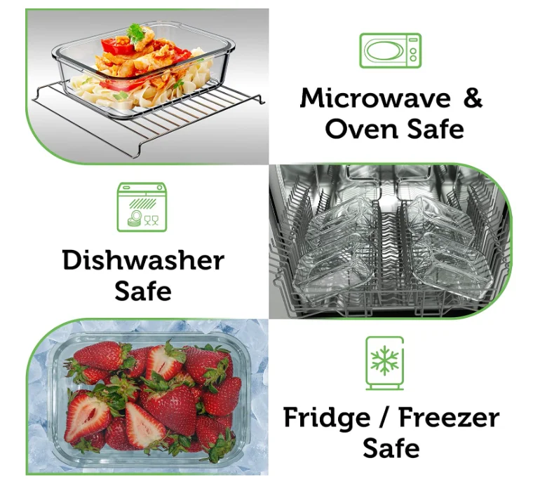 W40 Glass Food Storage Containers with Bamboo Lids Eco Friendly Containers Airtight, BPA Free Borosilicate Glass container