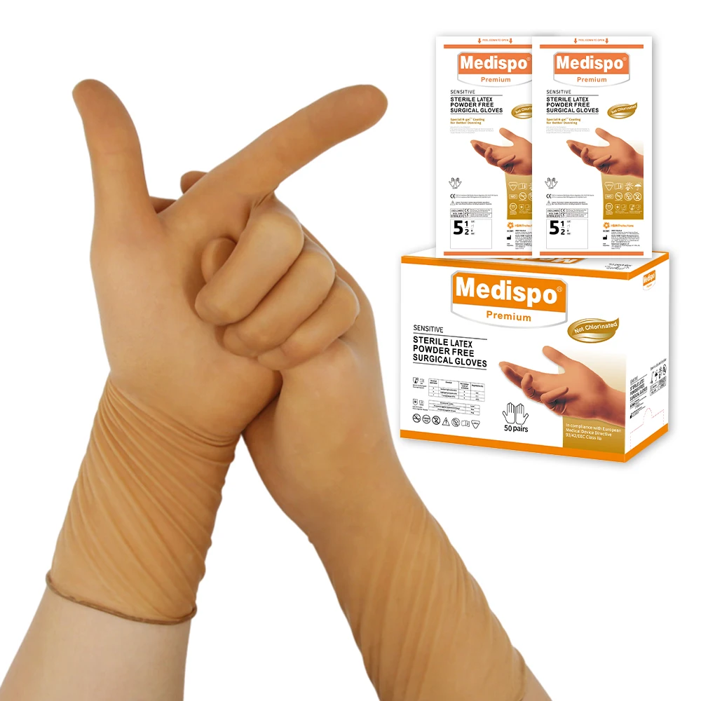 CE ISO surgical gloved natural latex powder free medical brown doctor gloves