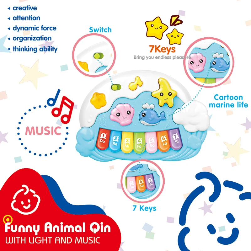 Multiple Function Baby Toys Educational Piano Blue Sky And Sea Battery Operated Cartoon Radio Toys for Kids
