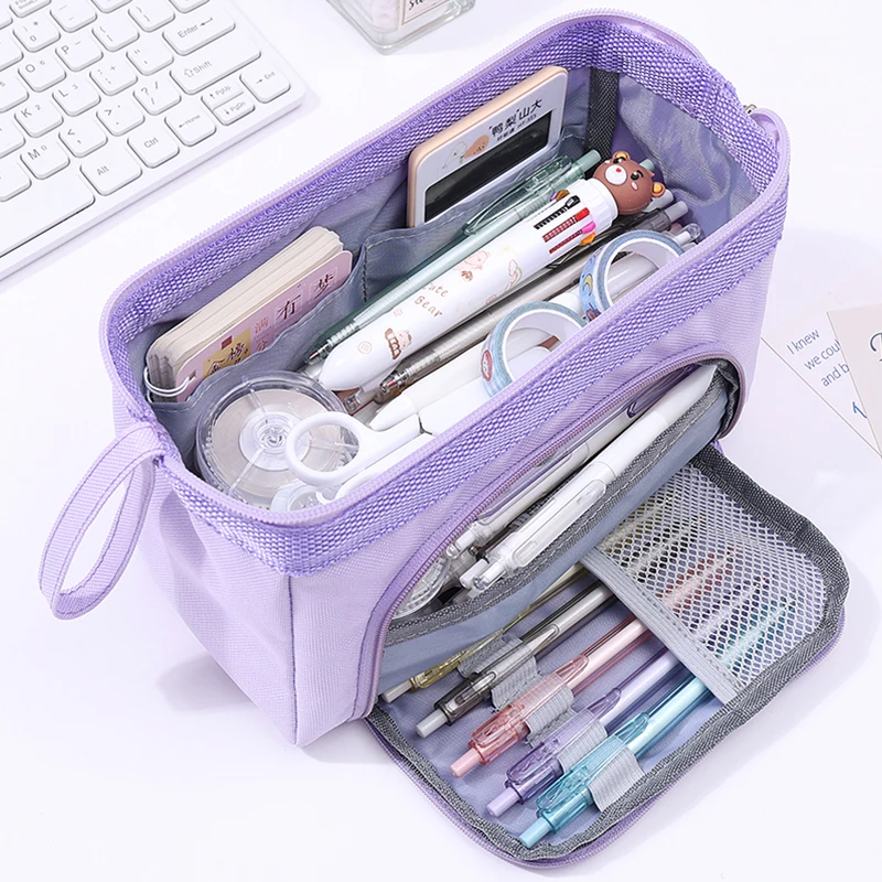 Hot Selling Transparent Double Layer Pencil Case Large Capacity Stationery Storage Bag Creative Multi-functional Pen Holder Gift