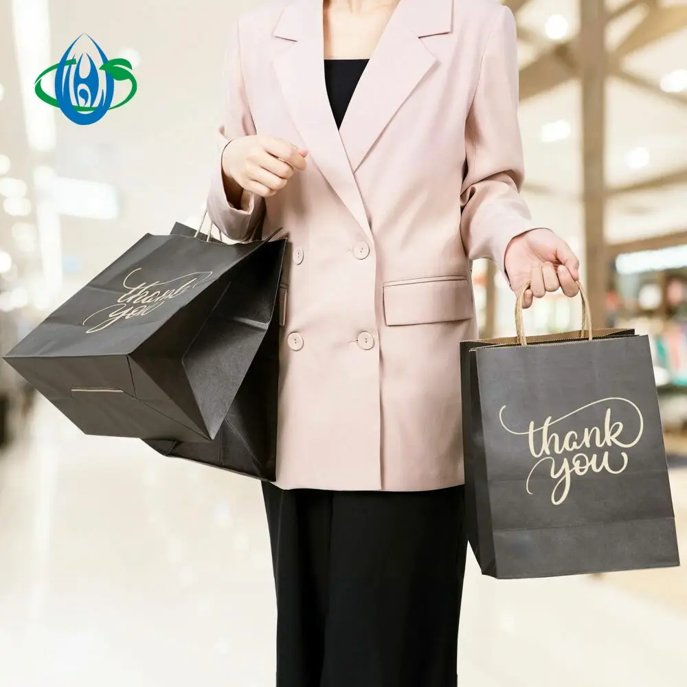 Printed Shopping Kraft Brown Paper Bag with Twist Handle with and Delivery Food Take Out Party and Christmas