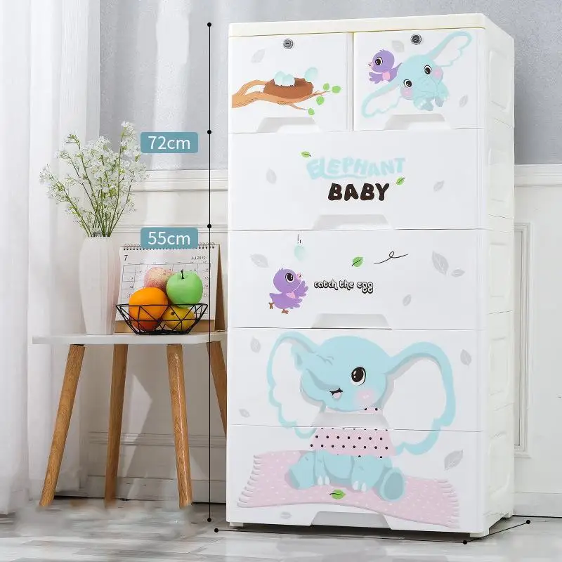 Animal  printing 49 cm 5-LAYER plastic baby storage drawer with wheels   clothing cupboard wardrobe cabinet for baby livingroom