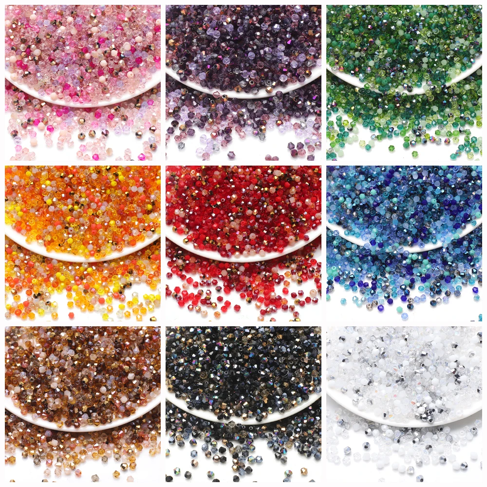 Zhubi 2MM 3MM Colorful Crystal Bicone Beads Synthetic Precious Gemstone Bicone Glass Beads for Jewelry Making DIY Handmade