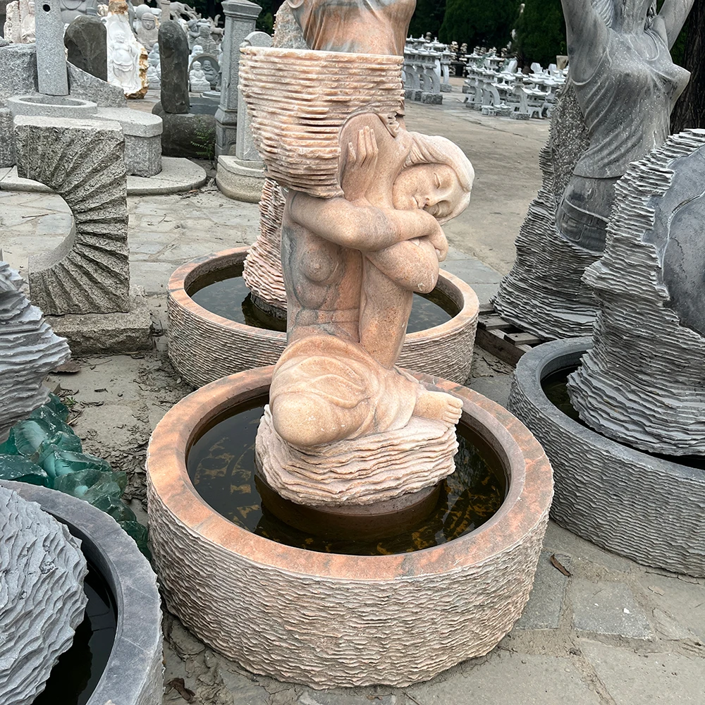 Factory Prices Female Woman Statues Stone Water Fountain for Garden