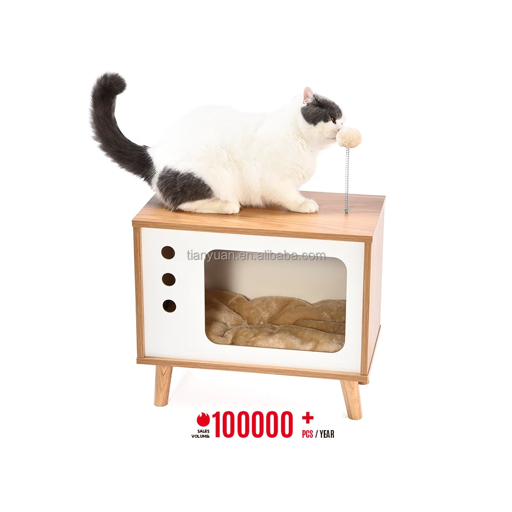 Hot Sale 100000 PCS Per Year Pet Furniture Products Small Cabinet Luxurious Virginia Particle Board Cat House With Pet Cushion