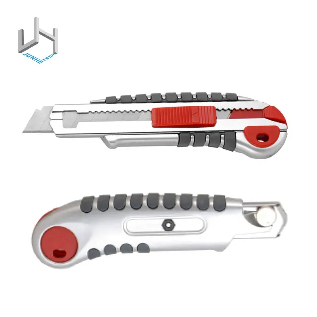 Plastic Rubber Handle 5pcs Blades Quick Change Utility Safety Lock Carton Knife Cutter 18mm