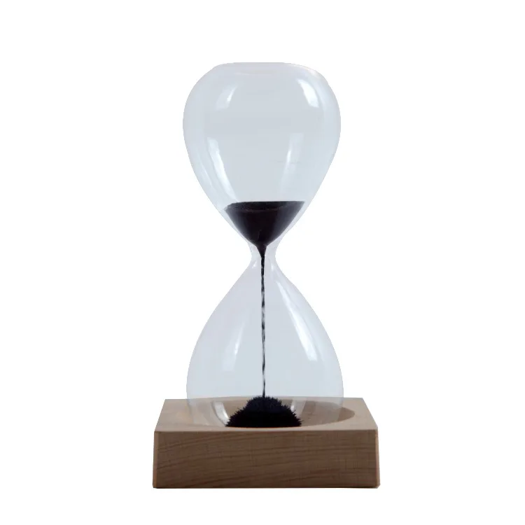 30 Minutes Colorful Hourglass 15 Minutes Magnet Sand Clock Glass Timer with Square Wood Base