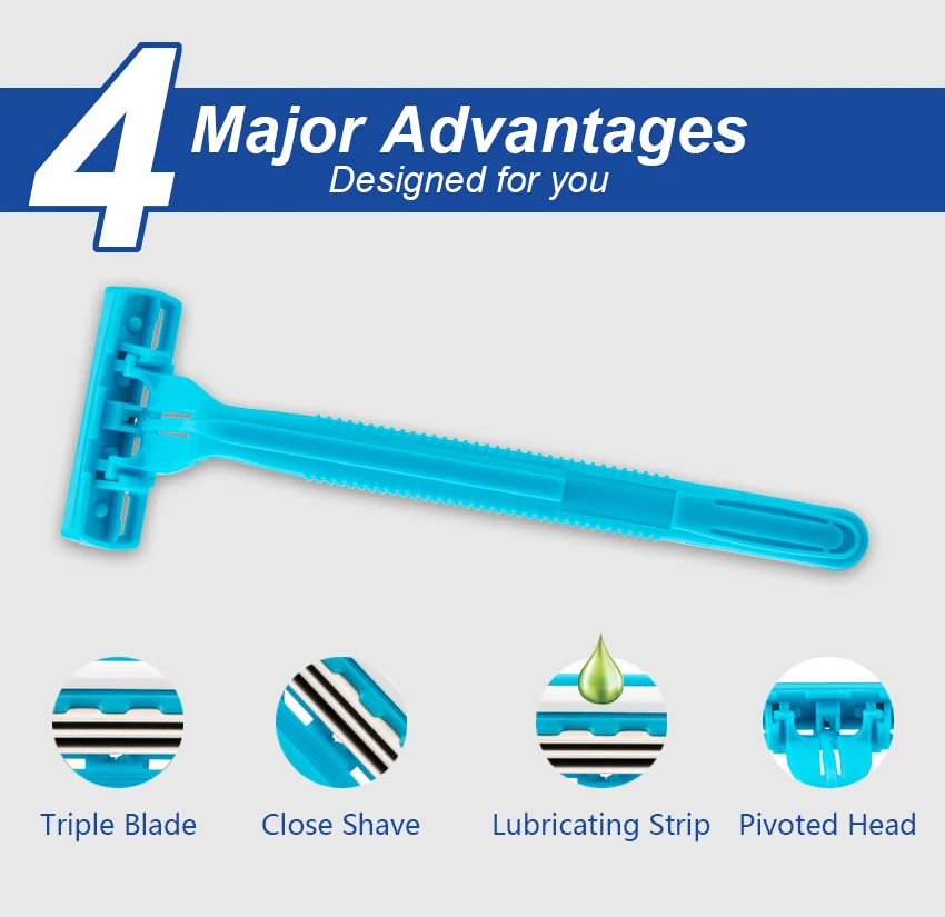 Pearlmax 5pcs/pack Blue Thriple Blades Body Facial Shaving Kit Plastic Handle Women Disposable Razor