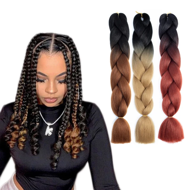 Cheap Super Expression Jumbo Crochet Box Braid Synthetic Ombre Color High Temperature Prestretched braiding hair
