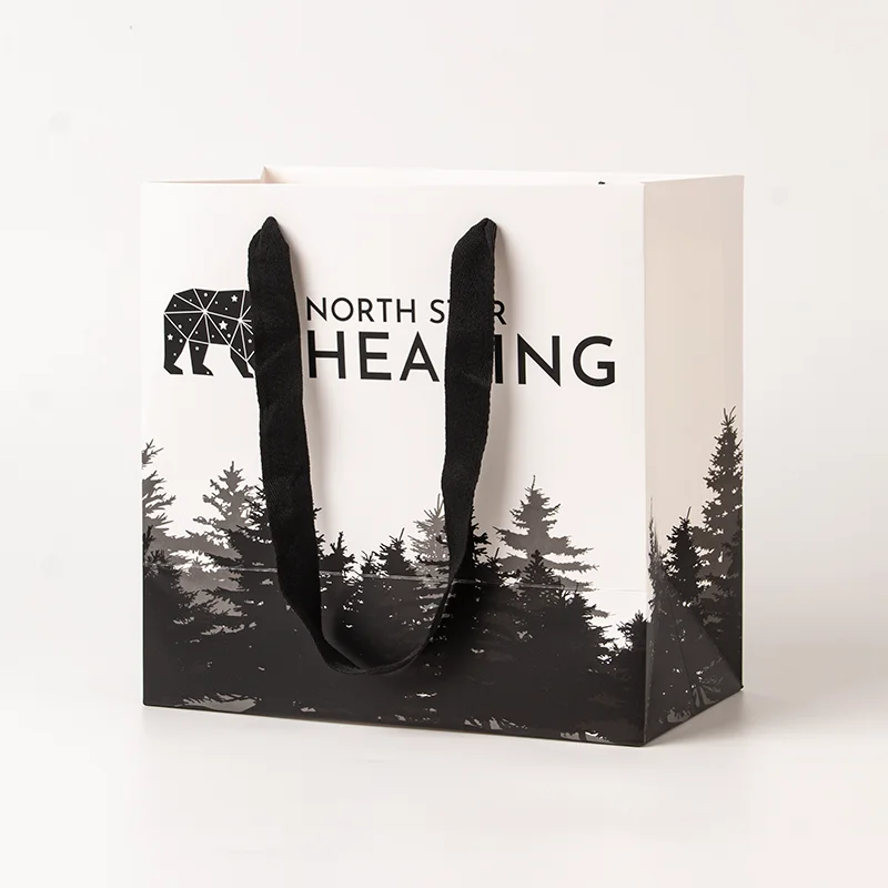 Durable custom size recycled paper bags cheap gift bags shopping bags with ribbon handles