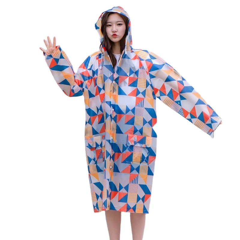 2019 New style full Geometric printed custom raincoat reusable EVA raincoat for adult